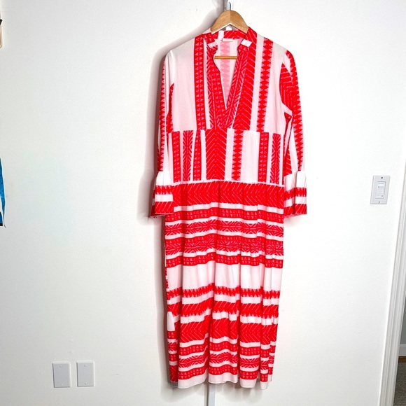 Silk And Salt Dress Aztec Print Boho Red White Midi Length Oversized Easy Fit - Picture 2 of 16